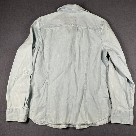 Talbots Shirt Womens 14 Button Down Embroidered Fleur De Lis Long Sleeve Blouse - Picture 11 of 11